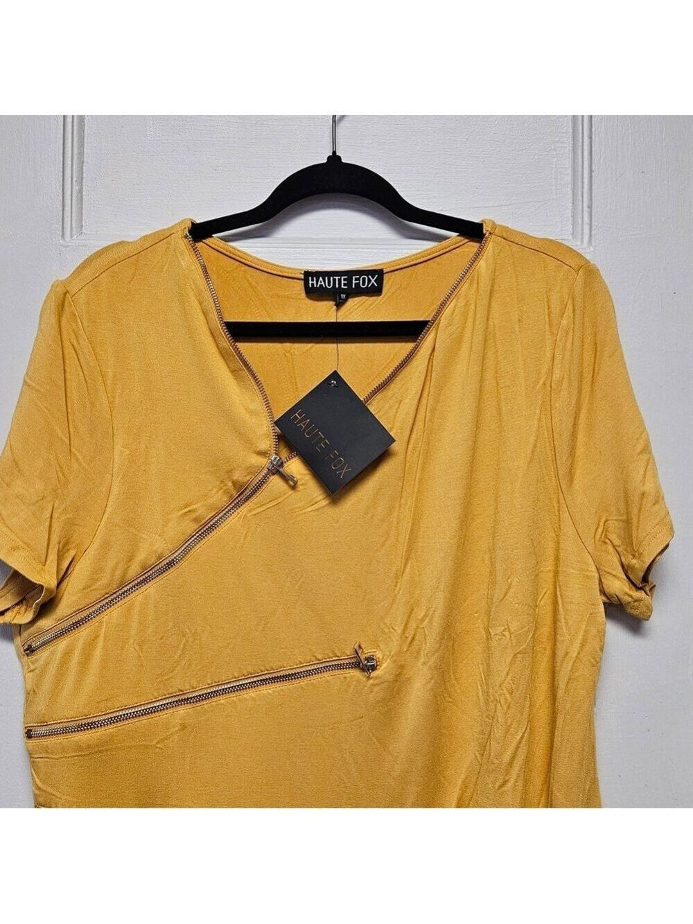 Bodycon Mustard Asymmetrical Zipper Dress Plus Sizes - Picture 3 of 6